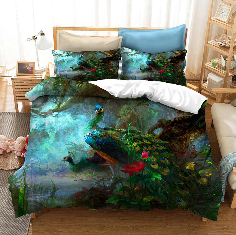 

Animal Series 3D Printed Peacock Lion Dog Bedding Set Duvet Covers Pillowcases Comforter Bedding Set Bedclothes Bed Linen