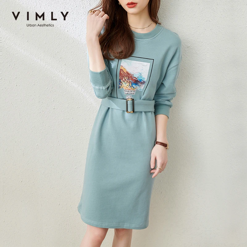 Женское трикотажное платье Vimly длинное Повседневное с круглым вырезом и принтом