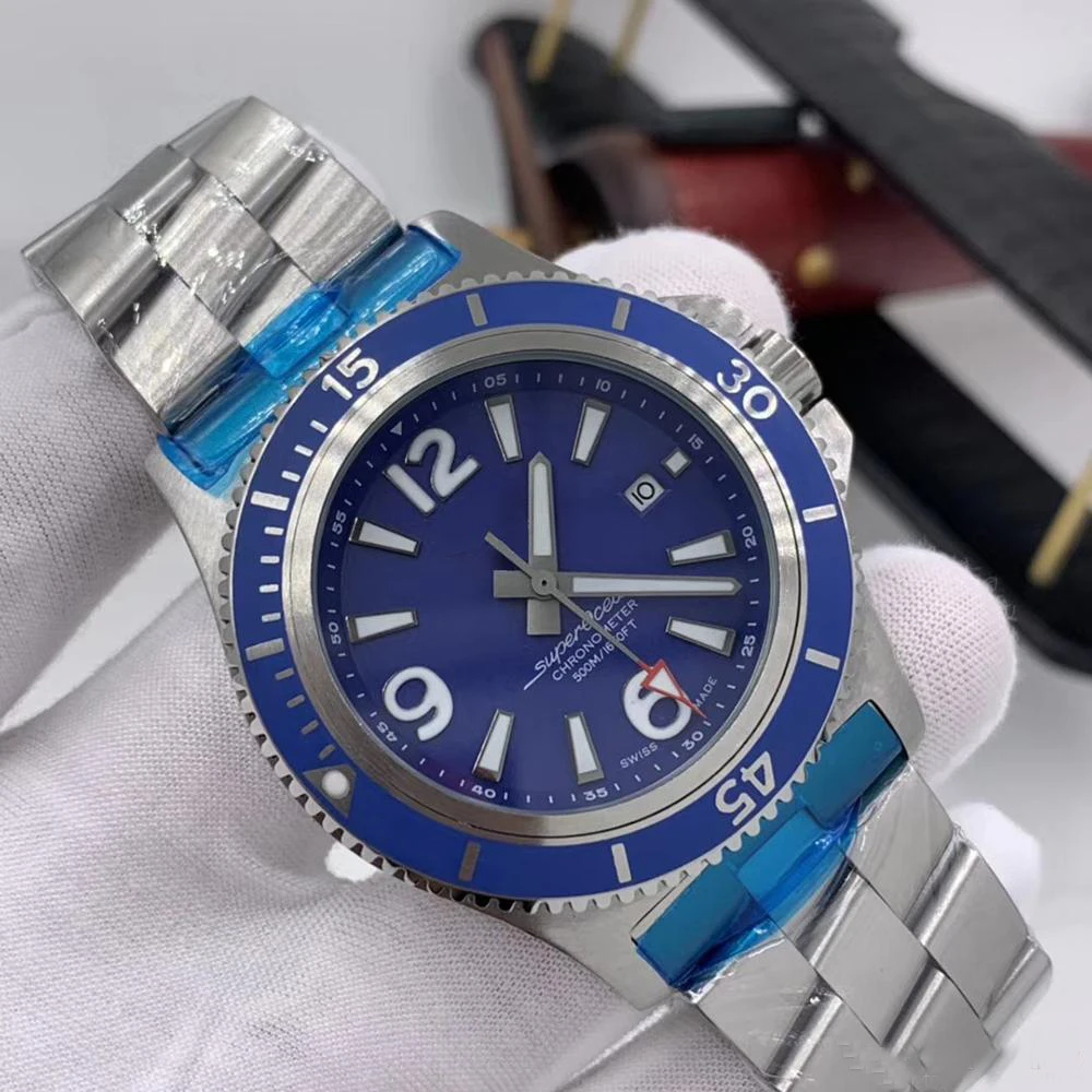 

New Automatic Mechanical Super-Ocean 1884 Stainless Steel White Blue Dial Folding Clasp Sappphire Ceramic Bezel Mens Watches