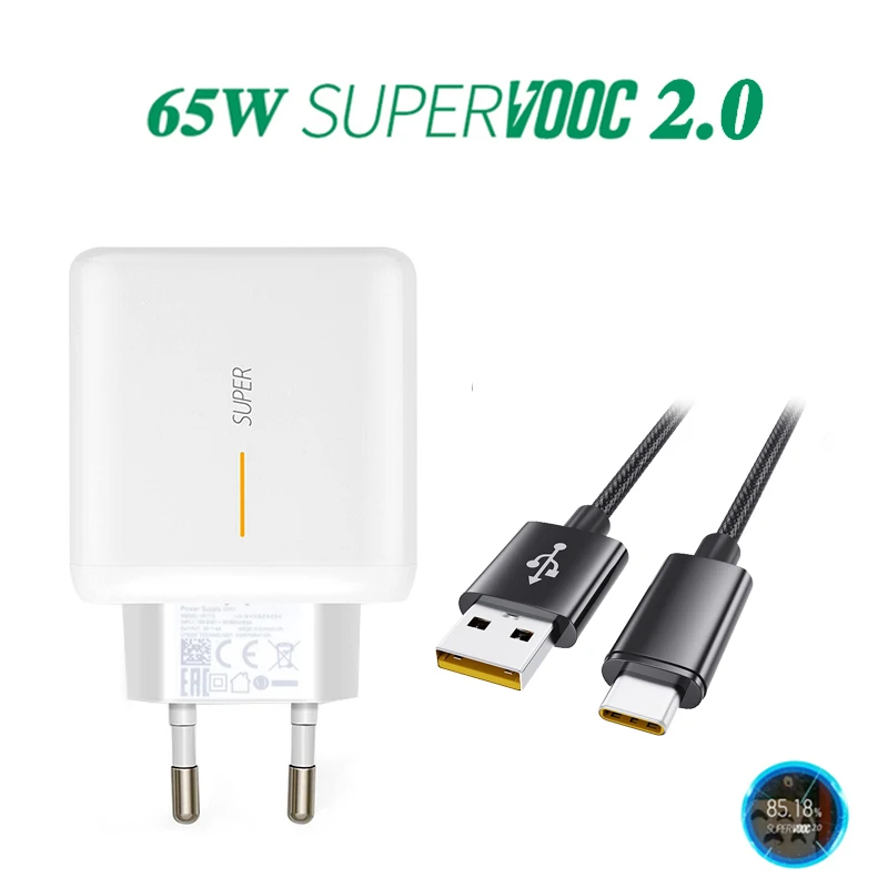 

65W Supervooc 2.0 Fast Charger For OPPO Find X2 Pro X2 Lite Reno 5 5G 3 4 Pro Ace 2 X20 Realme X50Pro RX17 Pro Superdart Charger