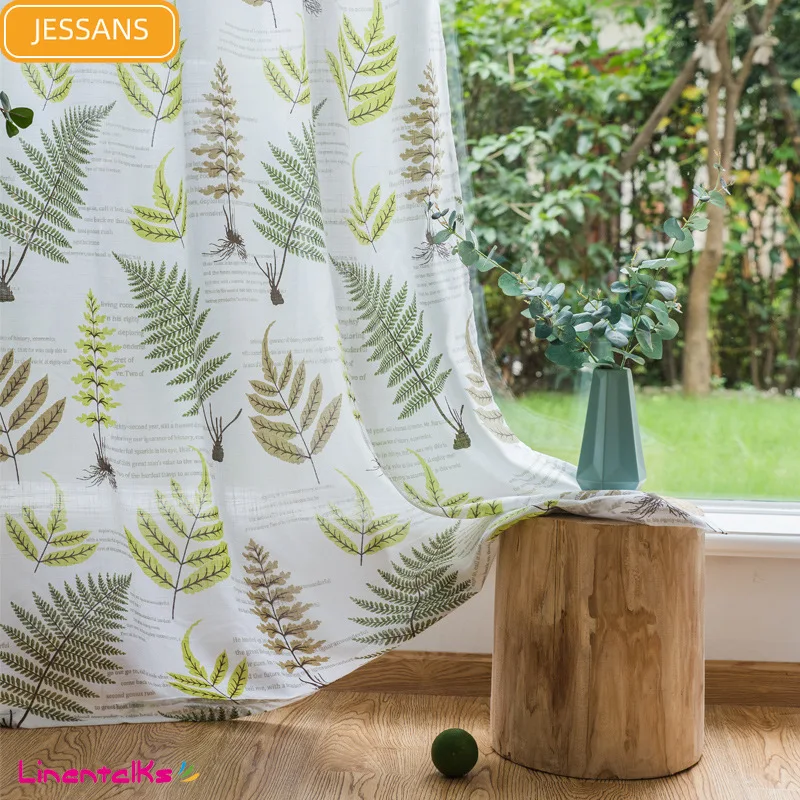 

New Nordic Plant Printed Cotton Linen Window Screen Curtains for Living Room Bedroom Customized Finished Product