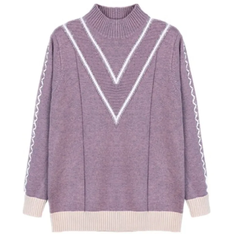 2021 Autumn And Winter New Korean Version Of The Loose Half-neck Sweater Women's Fashion Color Matching Short Tide | Женская одежда