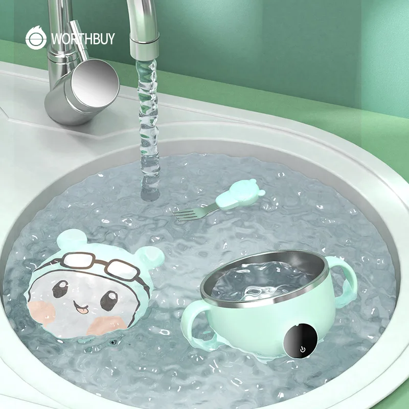 

WORTHBUY Electro-Thermal Thermostatic Bowl Baby Feeding Bowl Stainless Steel Waterproof Non-Slip Dishes For Baby Bento Lunch Box