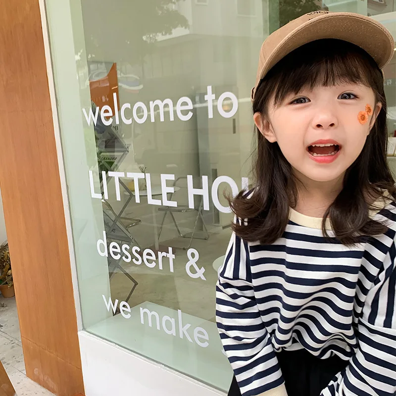 

2021 Girls Spring Shirt Children's Round Neck Long Sleeve Striped Top