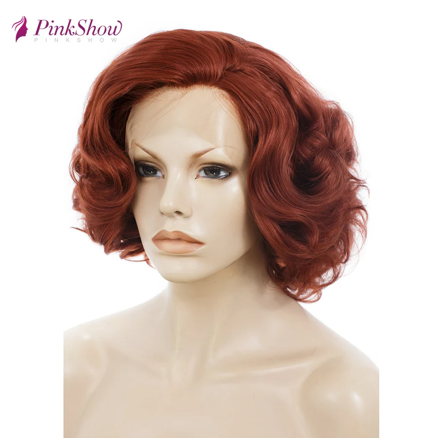 Женские короткие парики Pinkshow темно-красный синтетический парик на сетке спереди