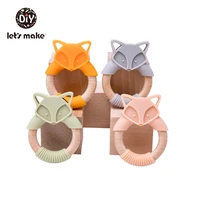 lets make silicone teethers cartoon beech wood fox teething wooden ring diy baby rattles tiny rod christmas gift baby teethers