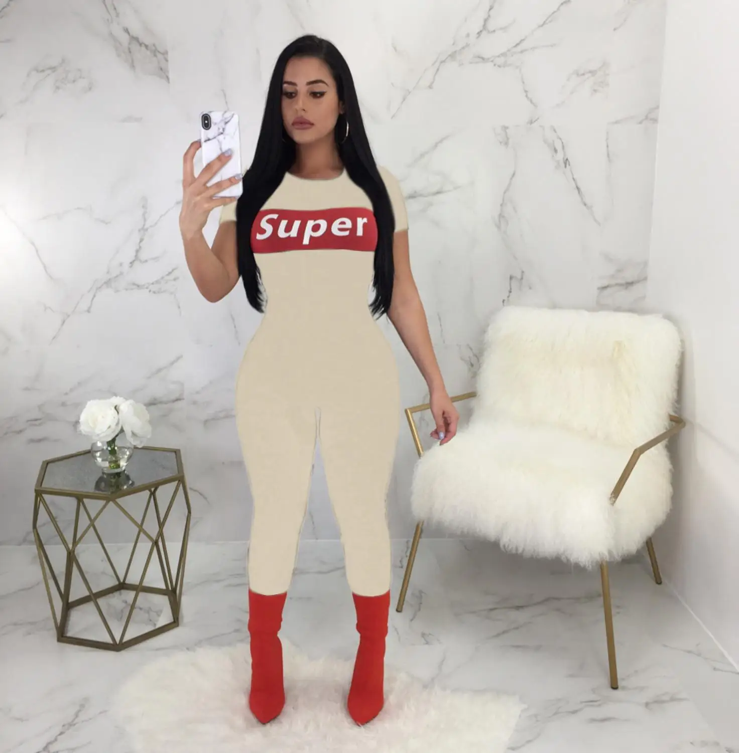 Сексуальный комбинезон с коротким рукавом тонкий спортивный женский круглым