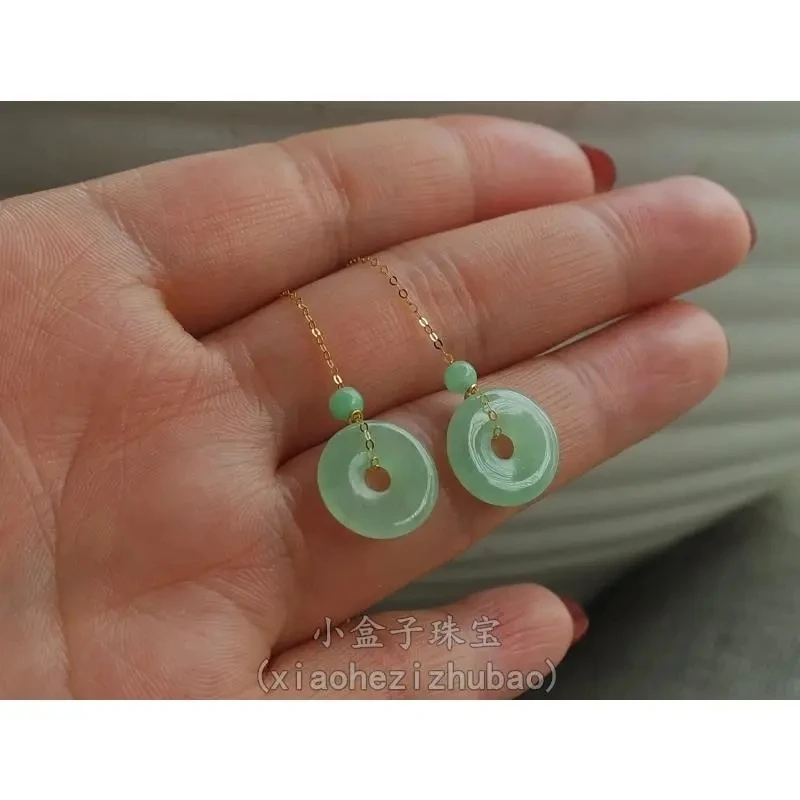 

Jade Chalcedony Earrings Earrings S925 Inlaid Fruit Green Retro Peace Buckle Earring Eardrop New Design Silver