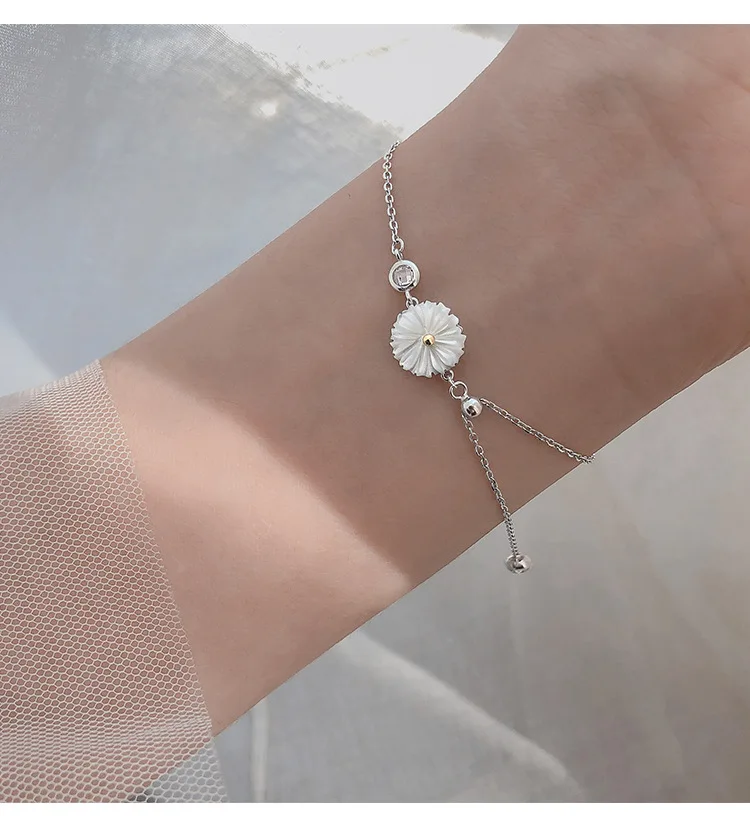 925 Sterling Silver Shell Daisy Crystal Round Charm Bracelet For Women &ampBangle Wedding Jewelry Party SL123 | Украшения и