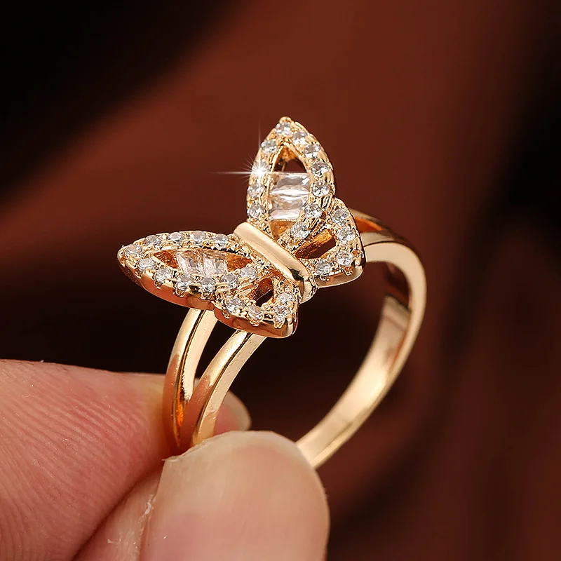 

2020 new European and American personality jewelry temperament versatile butterfly copper ring sweet ring female factory direct