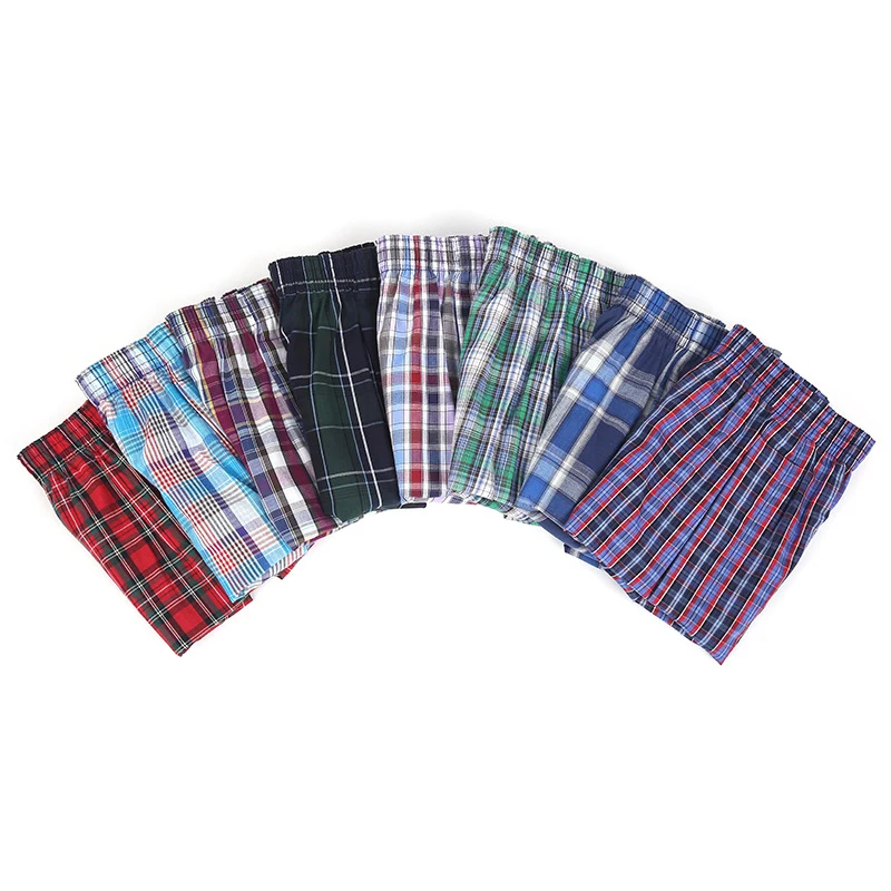 Summer 3Pcs Pajamas Shorts Men Plaid Casual Cotton Sleep Underpants Male Lightweight Breathable Home Shorts Loose Boxer Bottoms