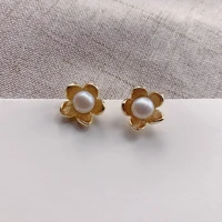 natural pearl gold sweet fashion star for woman lady wedding bride gift flower small stud earrings for kids wholesale