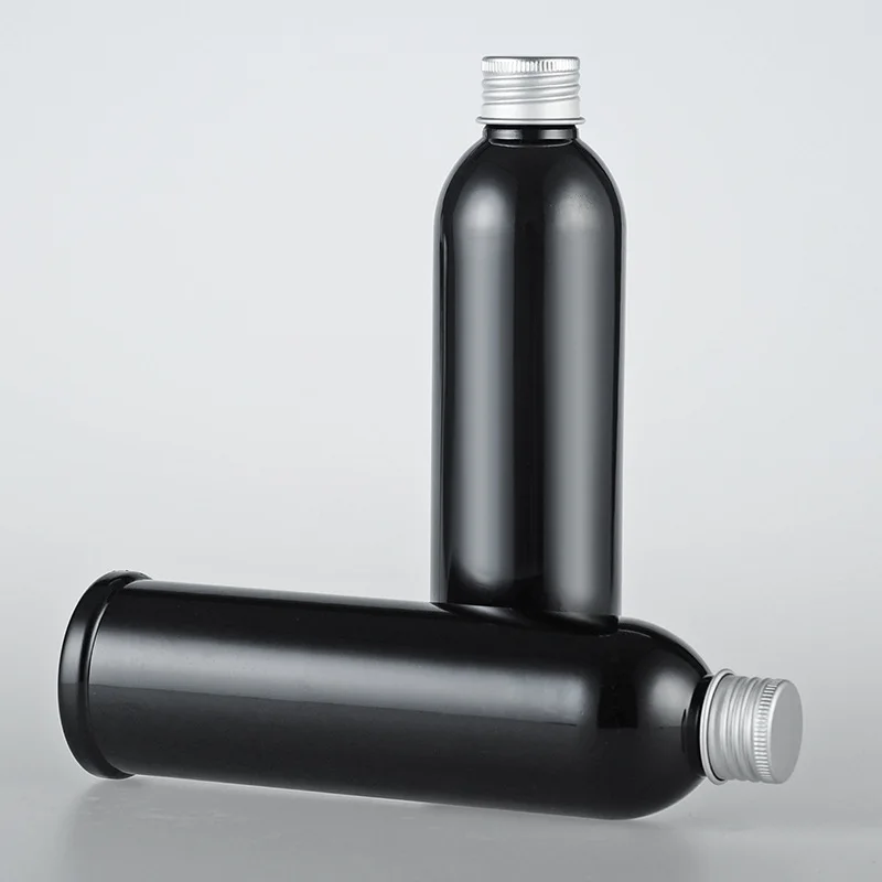 

wholesale 20pcs 250ml black plastic bottles container for water lotion Shower Gel shampoo Liquid soap Bottles Aluminum cap
