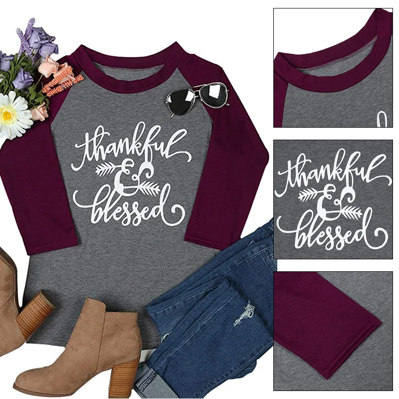 Женская футболка в стиле Харадзюку с рукавом 3/4 базовая Осенняя хипстерская на