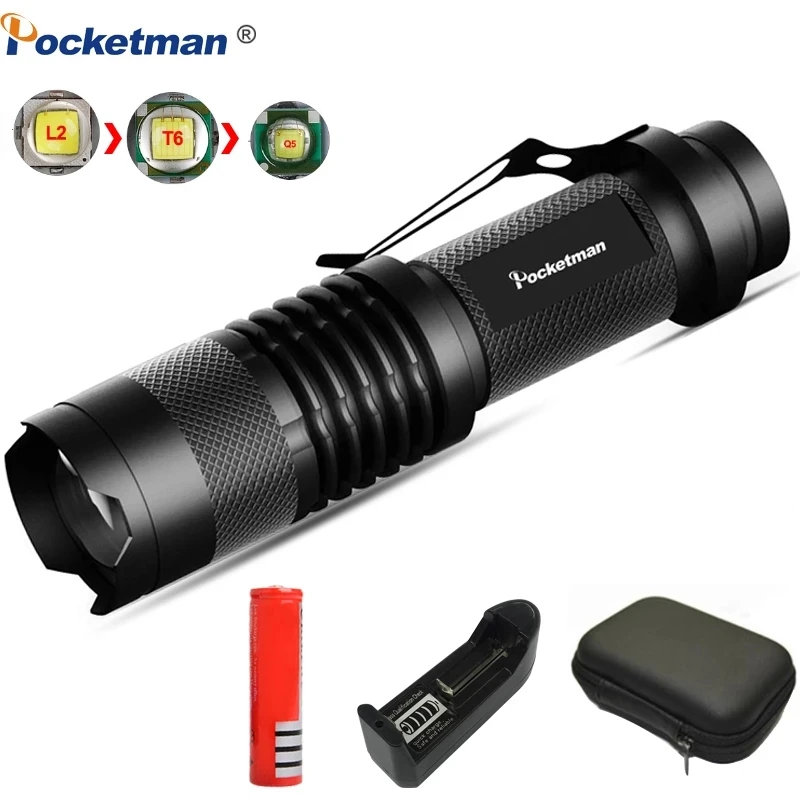 

9000LM Mini LED Flashlight Portable Super Bright Torch Q5/T6/L2 Lantern 3 Modes Zoomable Torch Light Use 14500/18650 Battery
