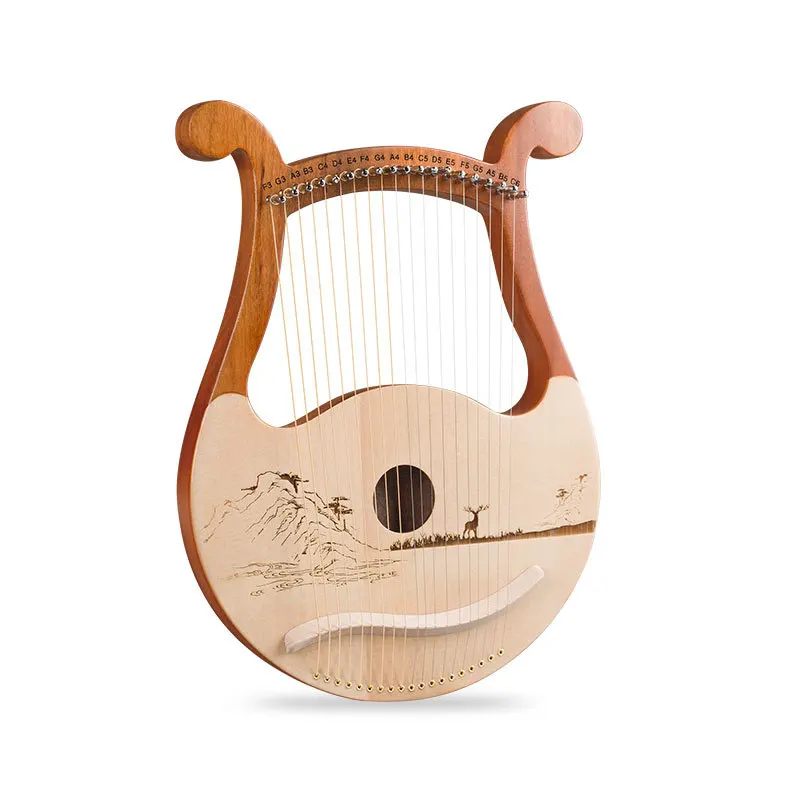 19 String Lyre Mahogany Harp Portable Music Instrument Tuning Wrench For Beginner Outer Space Lotus Wild Goose Easy To Learn