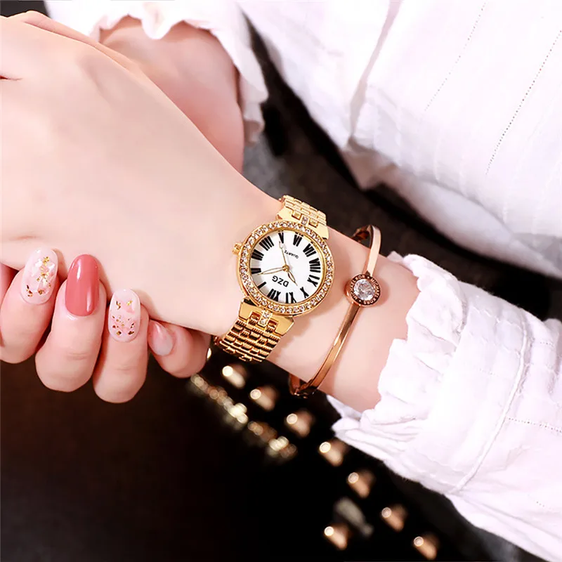 Женские часы в европейском и американском стиле модные с бриллиантовым стальным