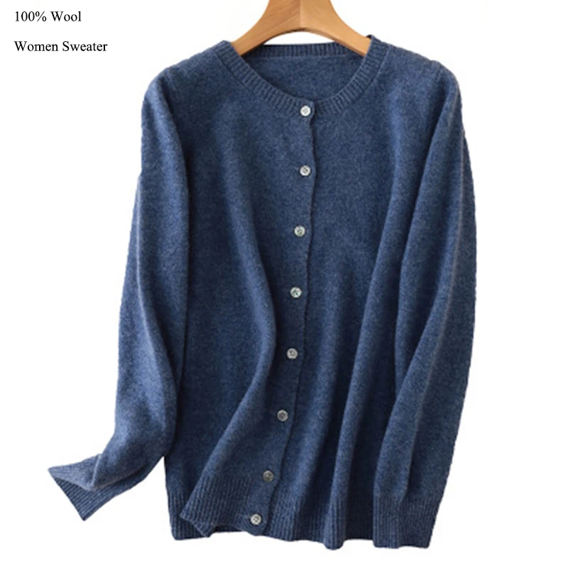 Свитер из чистой шерсти 100% женский кардиган женская вязаная осенне зимняя теплая