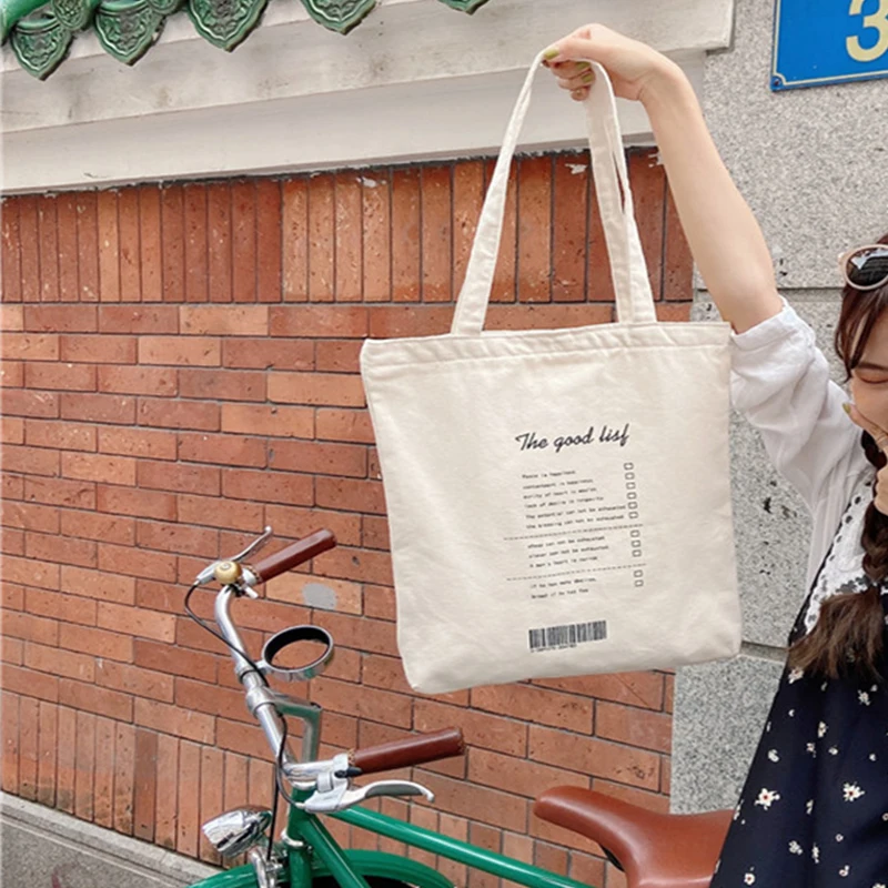 

Tote Bags Big Canvas Large Shoulder With Zipper Open Pocket Letter Versatile Girl's Fashion Korean Portable Handbags For Women