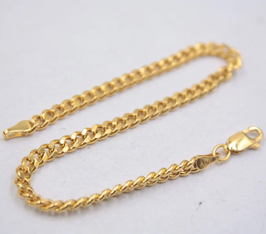 Настоящая 18 К желтая цельная золотая цепочка для женщин браслет в виде бордюра 6 8