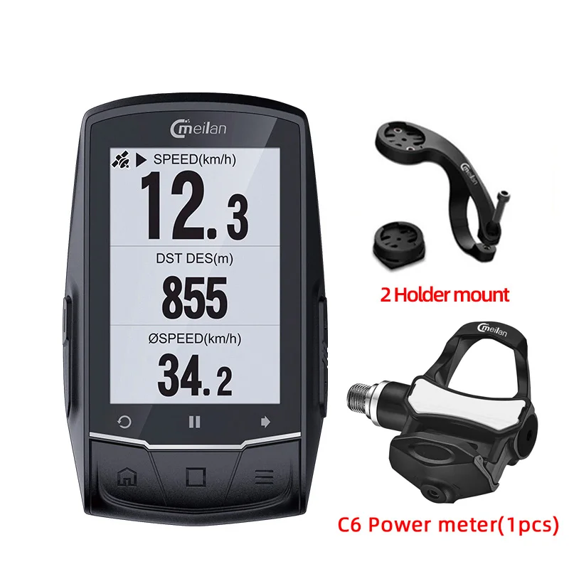 with power meter Meilan M1 велосипед gps велосипедный компьютер gps навигация BLE4.0 Спидометр подключение с Каденс/HR монитор/измеритель мощности(не включает - Цвет: with power meter