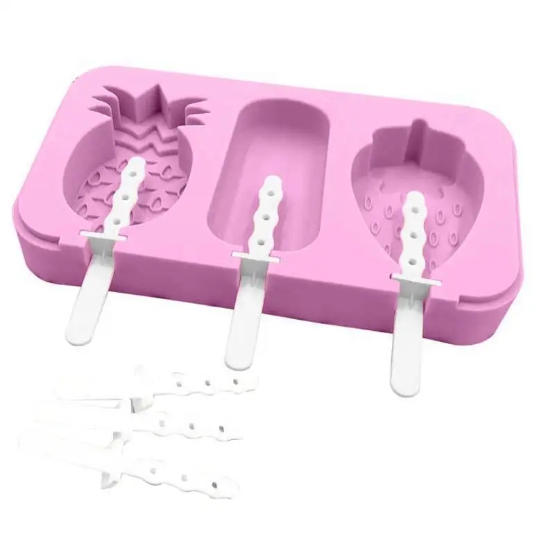 

Silicone 3-Cavity Ice Pop Mold Homemade Ice Cream Mold With Lid And Sticks Dessert Freezer Juice Ice Pop Mould Ice Cream Tools