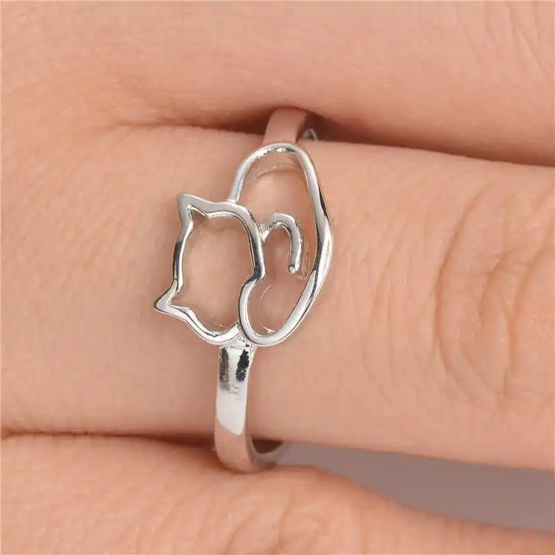 

Cute Cat Animal Rings for Women Silver Color Charm Wedding Ring Jewelry Girl Engagement Friendship Valentine Gifts