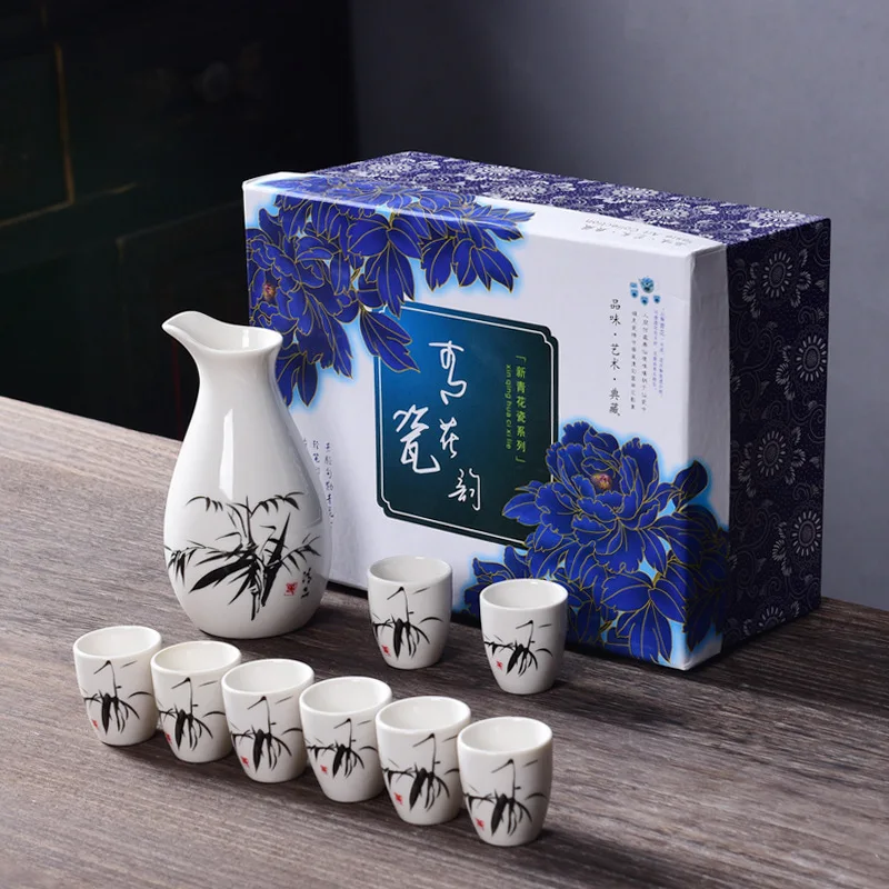 

Chinese Antique Ceramic 20ml 9 Heads Wine Set White Wine Dispenser Wine Set Holiday Gift Gift Box Whiskey Brandy