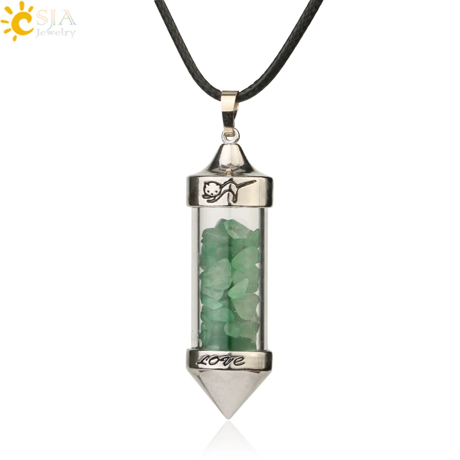 Aventurine Chain Csja желая Подвески с флаконами ожерелья натуральный камень Гравий в форме пули кулон Романтическая любовь юбилей подарок для женщин G184 - Окраска металла: Aventurine Chain