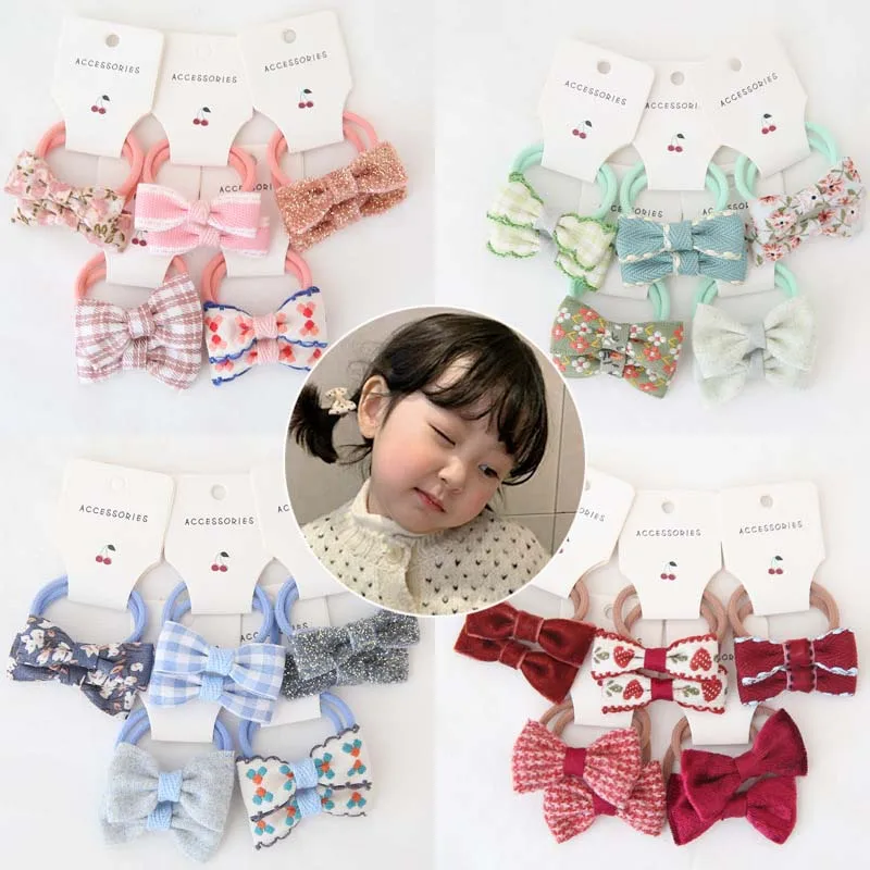 

10Pcs Baby Bowknot Elastic Rubber Band Set Candy Color Hair Ties Girls Red Velvet Bowknot Gum Flower Scrunchies Hair Accessories