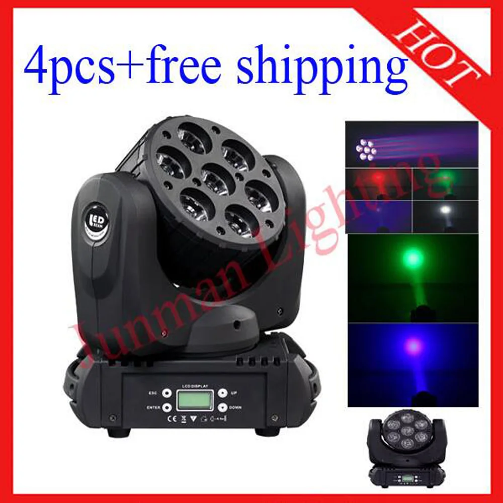 

7*15W RGBW 4 in 1 Led Beam Moving Head Wash Light Flight Case 4pcs Free Shipping