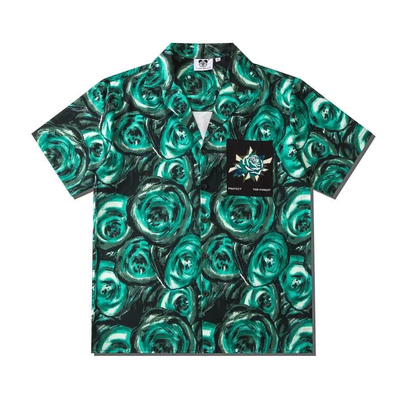 

Summer New Men Casual Rose Flower Print Shirt Fashion Mens Women Short Sleeve Shirt Loose Hawaiian Beach Harajuku Shirts Blouses