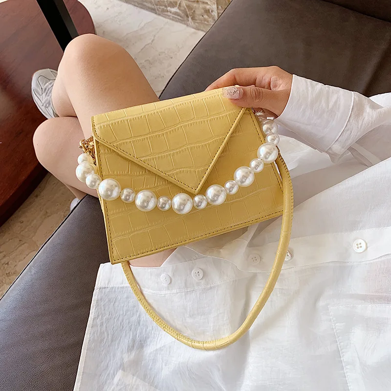 

HISUELY Pearl Handle Super Small Design PU Leather Shoulder Bag for Women 2021 Crossbody Bag Travel Handbags Stone Pattern Q4