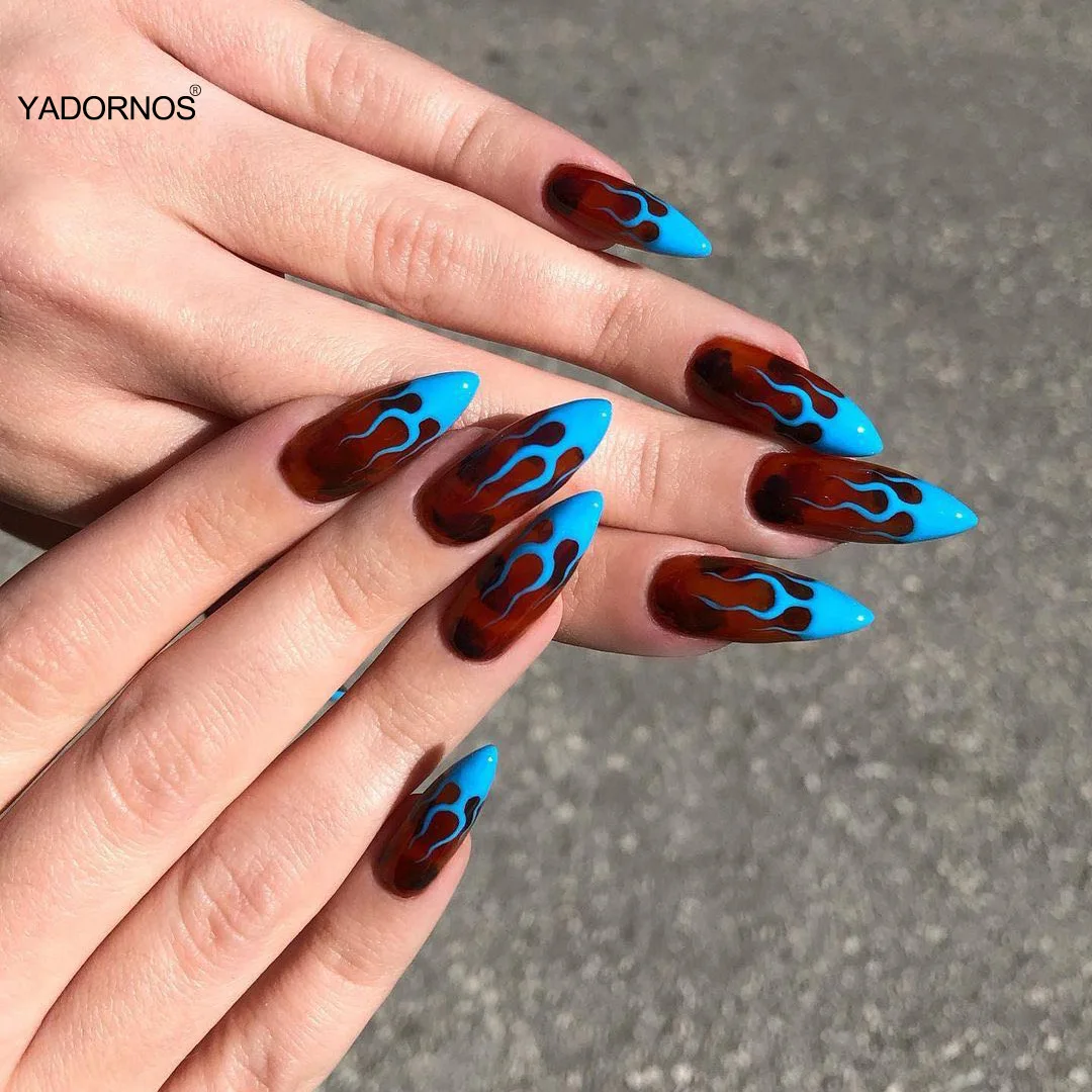 

24 шт., патчи для ногтей в виде синего пламени