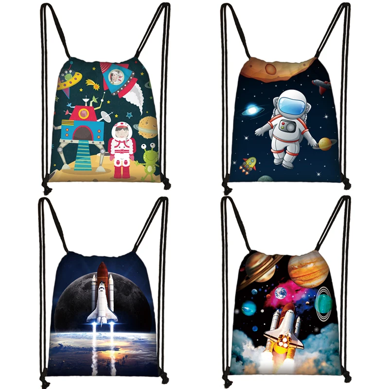 

Astronaut Rocket Spaceship Drawstring Bag Teenager Boys Girls Storage Bag Galaxy Travel Backpack Kids Bookbag Shopping Bags Gift