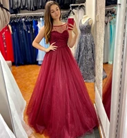 lorie 2020 high quality red wine evening dress o neck a line prom dresses tulle with pearls formal gowns women party dress