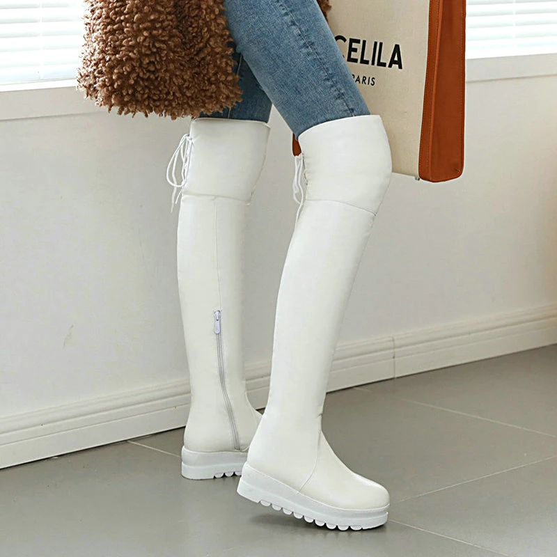 

Large Size 34-43 Cute Women Platform Over the Knee Boots College Style Ladies Thigh High Snow Boots Black White Winter Boots