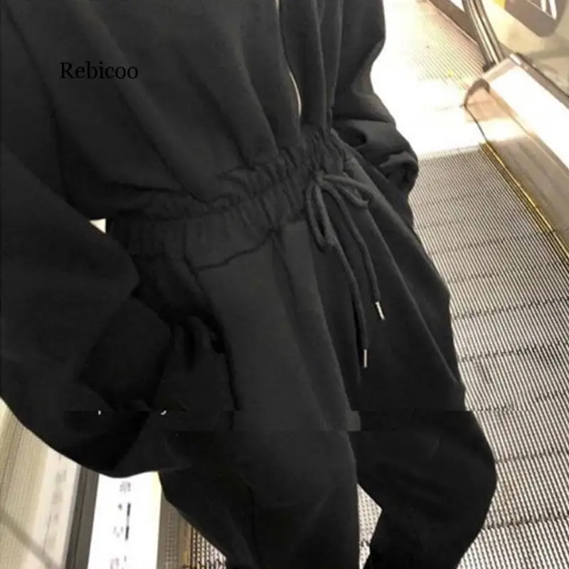 

Autumn Grey And Black Color Can Choose Women Jumpsuit Hoodie Female Playsuits