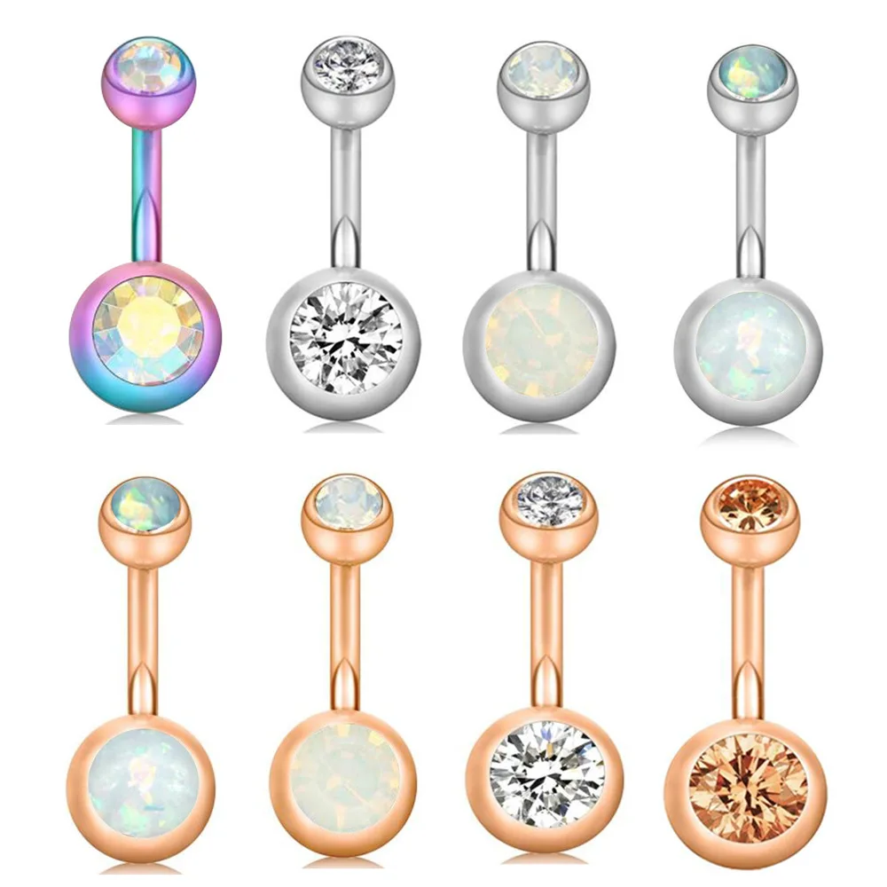 

Stainless Steel Navel Ring Body Piercing Jewelry Belly Button Ring Clear Double Zircon Stones Ball Navel Bar Piercing