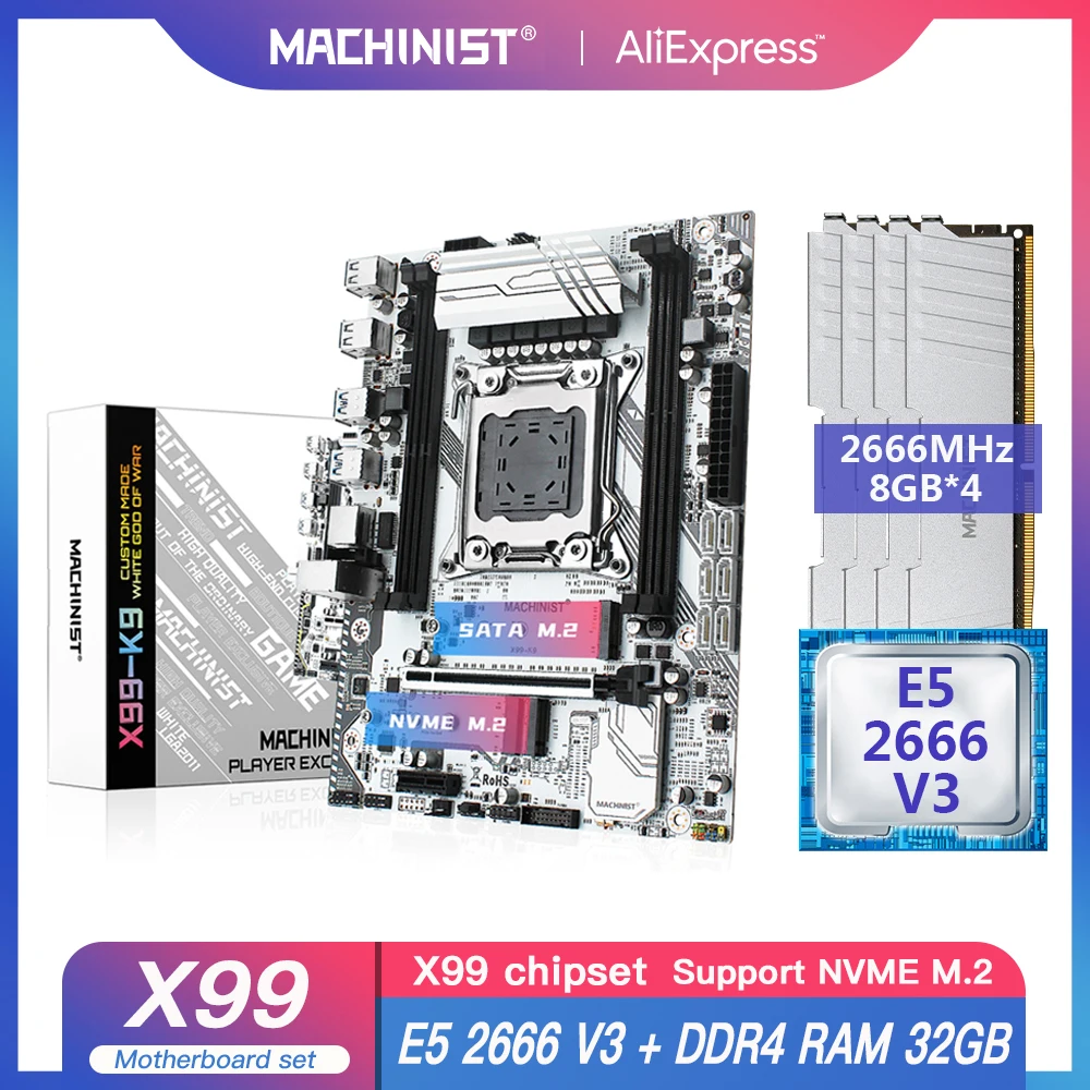 Zestaw płyt głównych MACHINIST X99 z procesorem Intel Xeon E5 2666 V3 procesor LGA 2011-3 32G(4*8) pamięć stacjonarna DDR4 RAM X99-K9
