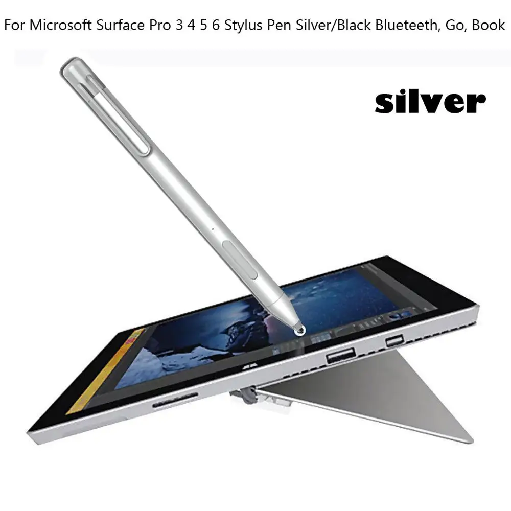Стилус для Microsoft Surface Pro 3 4 5 6 серебристый/черный с голубыми зубцами Go Book HD перо из