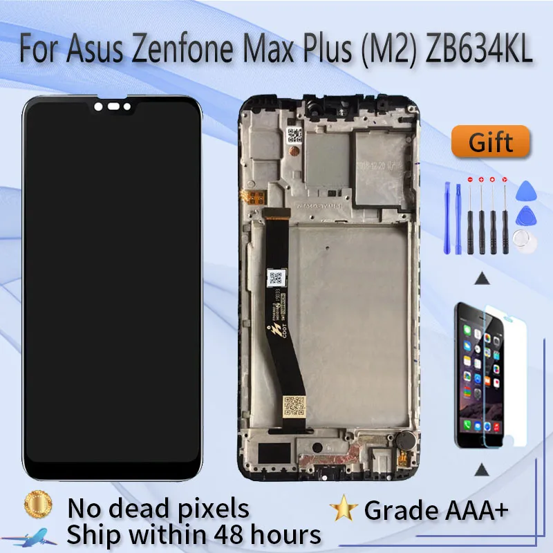 ЖК-экран в сборе для ASUS Zenfone Max Plus (M2) ZB634KL с сенсорным стеклом и передним корпусом