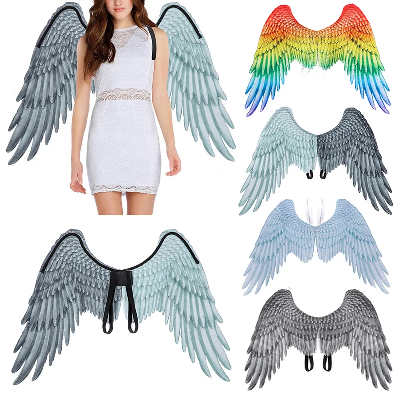 

Черно-белые крылья ангела для взрослых и детей на Хэллоуин большого размера, детские праздничные подарки, костюм-мяч, косплей, сказочное пер...