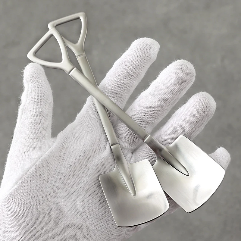 

5Pcs Stainless Steel Shovel Shape Watermelon Spoon Coffee Sugar Spoon Ice Cream Dessert Spoon Teaspoon Home Dinnerware