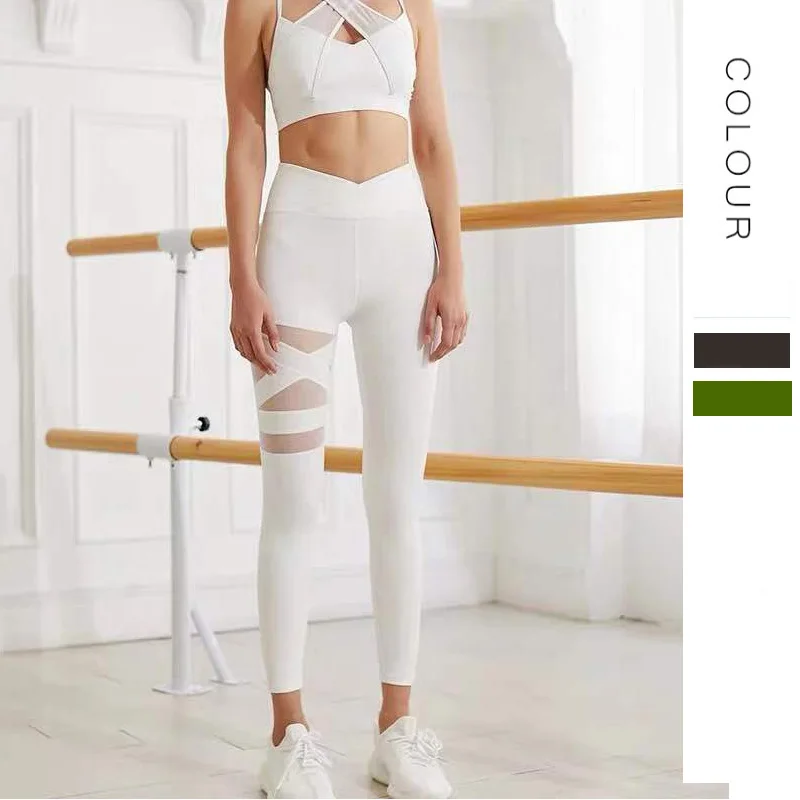 Oyoo белые спортивные Леггинсы из спандекса с V образным вырезом на талии женские
