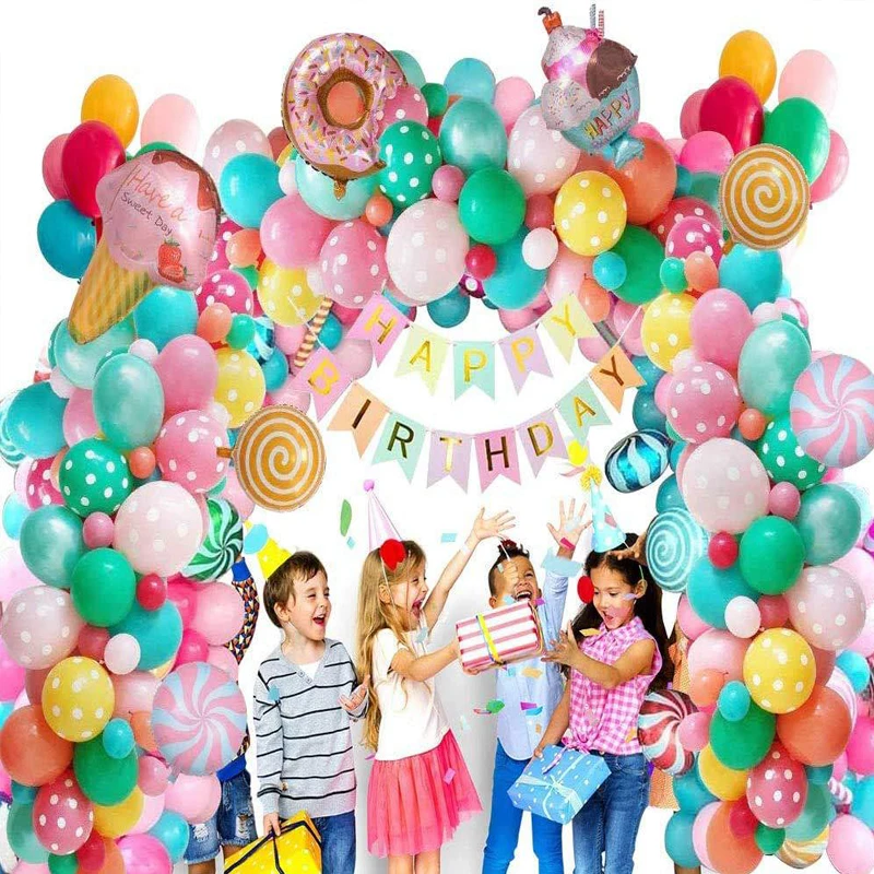 

72pcs/Set Summer Ice Cream Candy Decoration Donut Balloon Candy Paradise Theme Birthday Party Decoration Banner Foil Balloon
