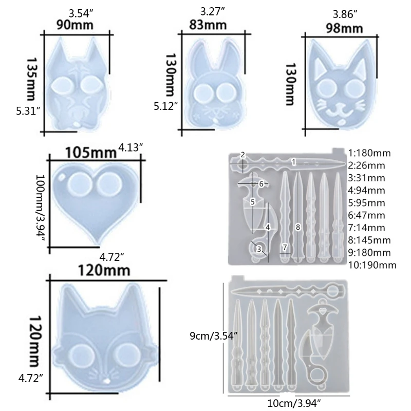

Self-Defense Keychain Resin Mold Kit Cat Rabbit Dog Cow Pendant Keychain Epoxy Resin Mold Epoxy Casting Silicone Mold Kit