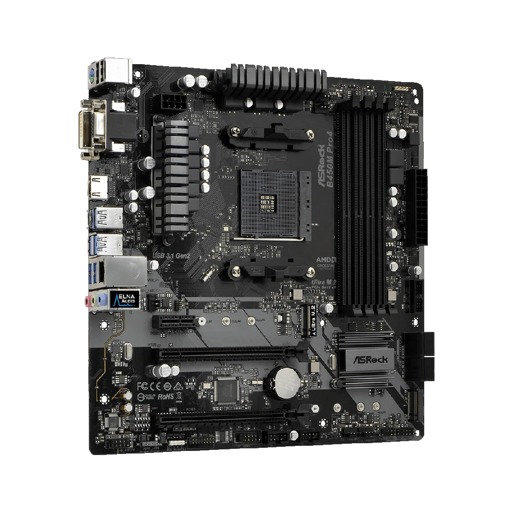 Плата материнская Asrock B450M PRO4 AM4 AMD B450 mATX BOX | Компьютеры и офис