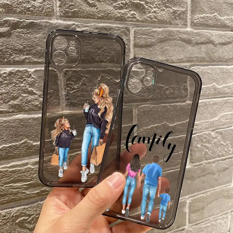 

Mother baby girl luxury fashion DIY Phone Case Transparent for iPhone 7 8 11 12 se 2020 mini pro X XS XR MAX Plus