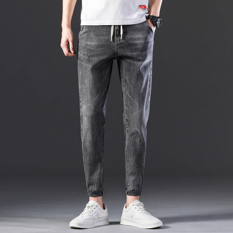 Мужские весенне осенние повседневные Модные уличные мужские джинсы с эластичным